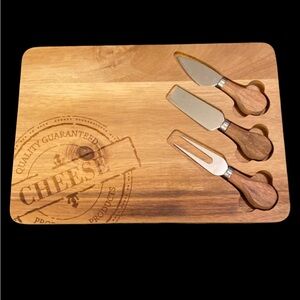 TB Home Charcuterie board with 2 utensils. Wood. 11.5” x 8”.